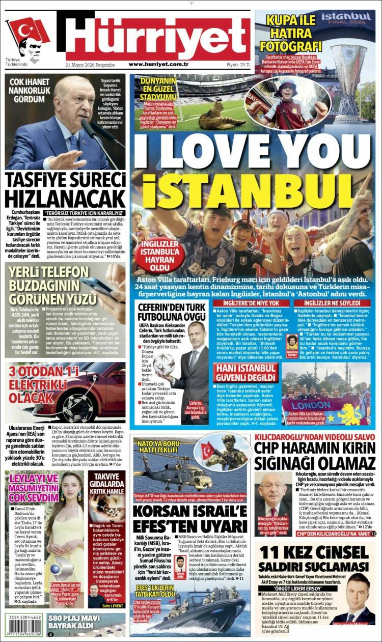 Portada de Hürriyet (Turquía)