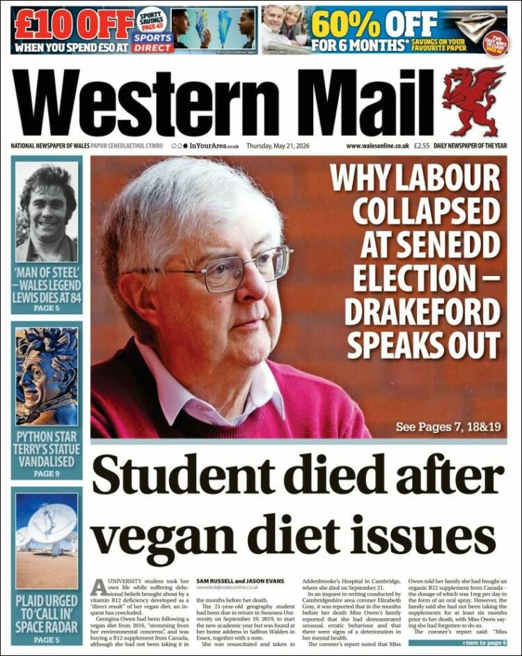 Portada de Western Mail (Reino Unido)