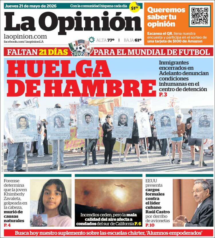 Portada de La Opinión (USA)