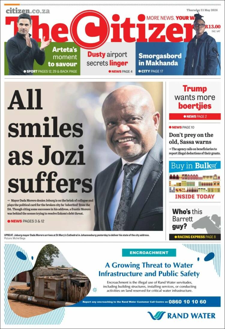 Portada de The Citizen (Sudáfrica)