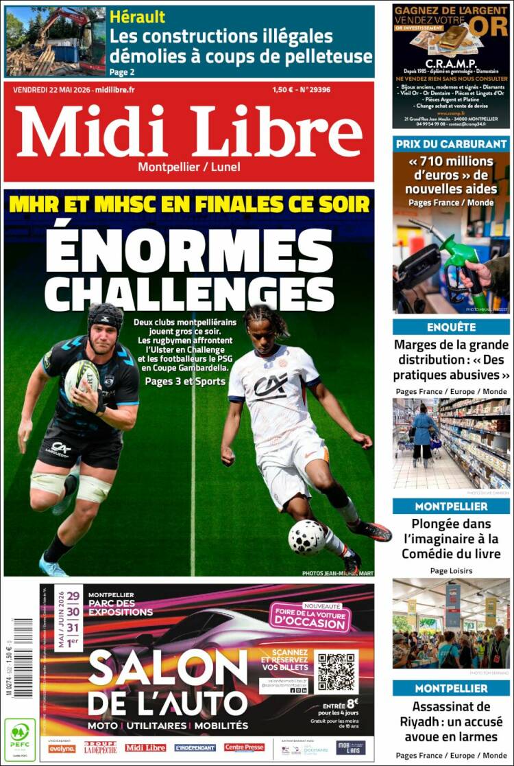 Portada de Midi Libre (Francia)