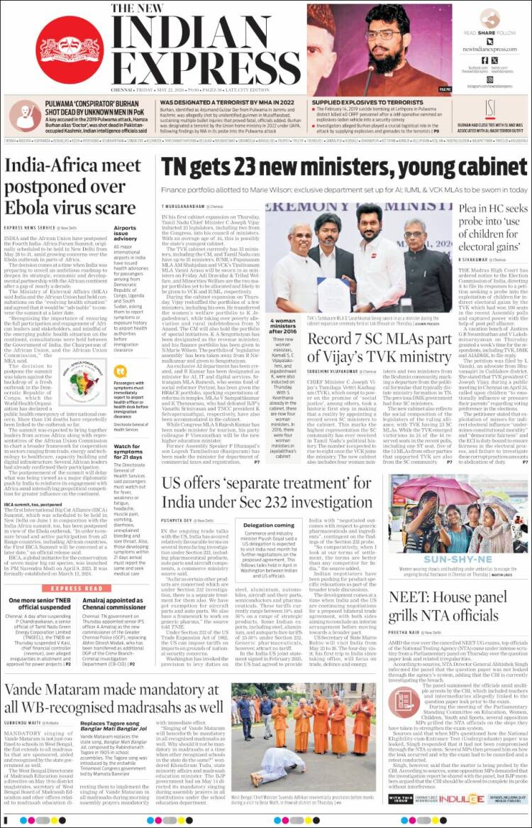 Portada de New Indian Express (India)