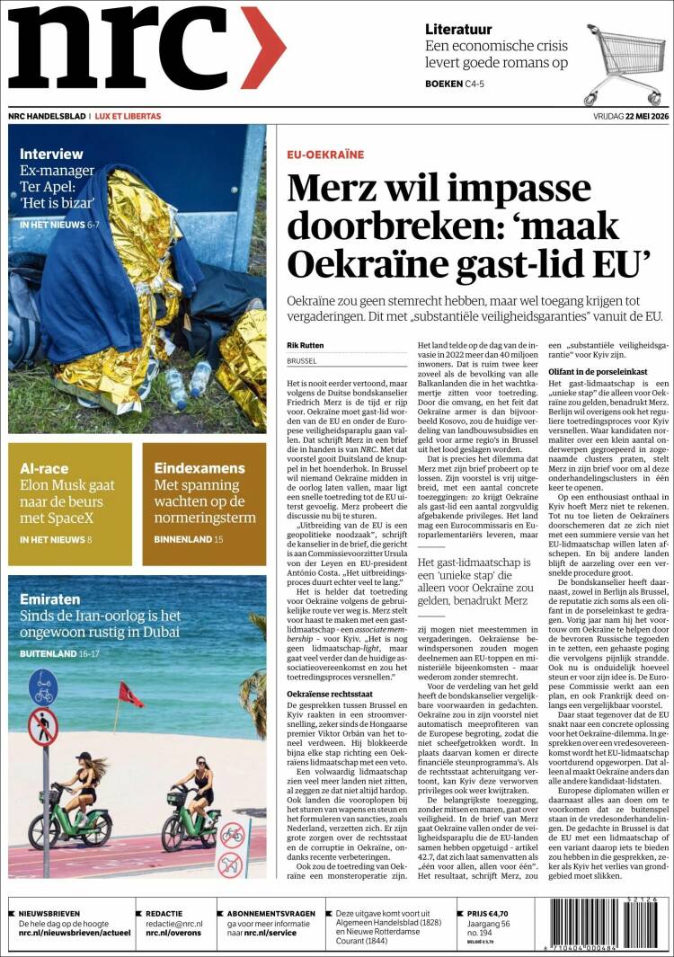 Portada de NRC Handelsblad (Países Bajos)