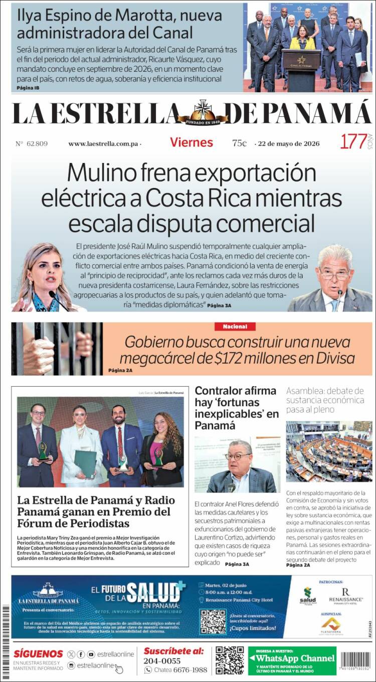 Portada de La Estrella de Panamá (Panamá)