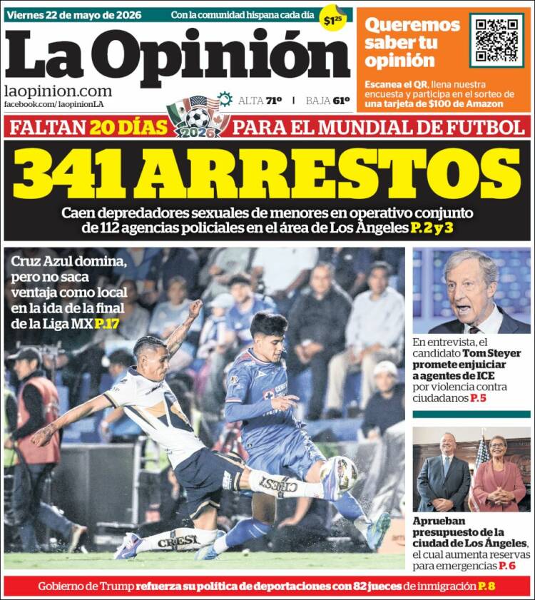Portada de La Opinión (USA)