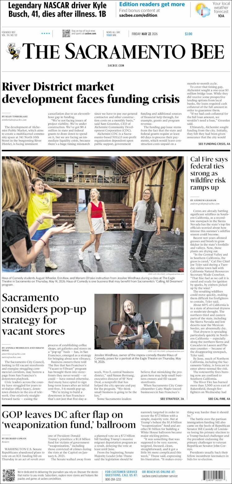 Portada de The Sacramento Bee (USA)