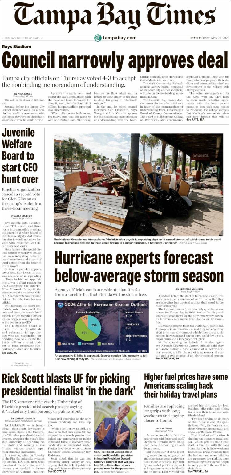 Portada de Tampa Bay Times (USA)
