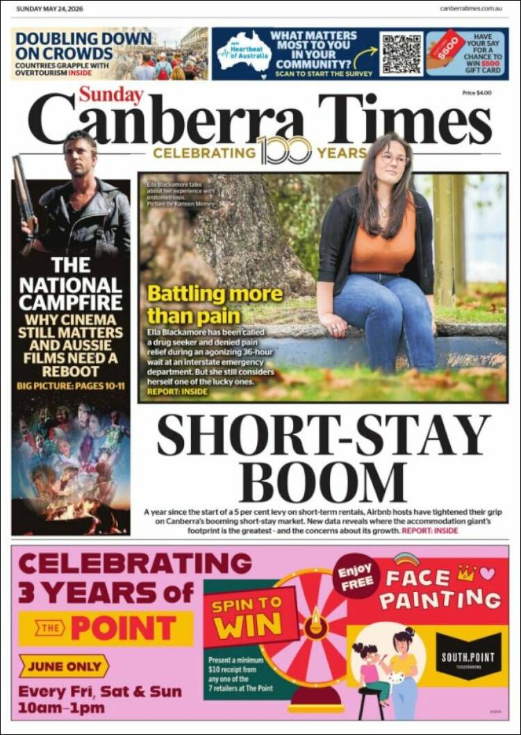 Portada de The Canberra Times (Australia)