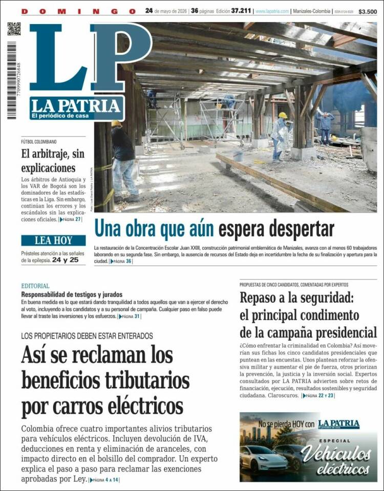 Portada de La Patria (Colombia)