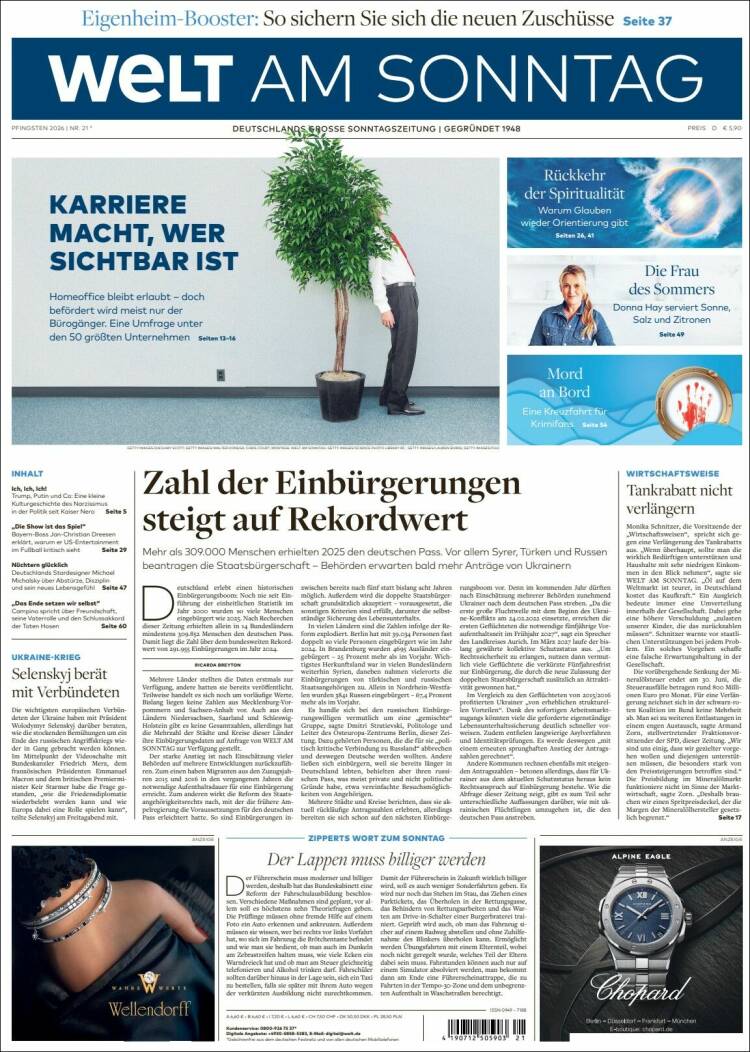 Portada de Die Welt (Alemania)