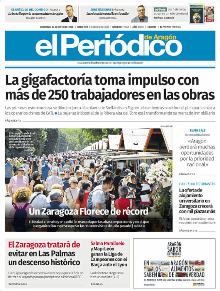 Portada de El Periódico de Aragón (España)