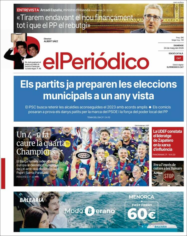 Portada de El Periódico de Catalunya (España)