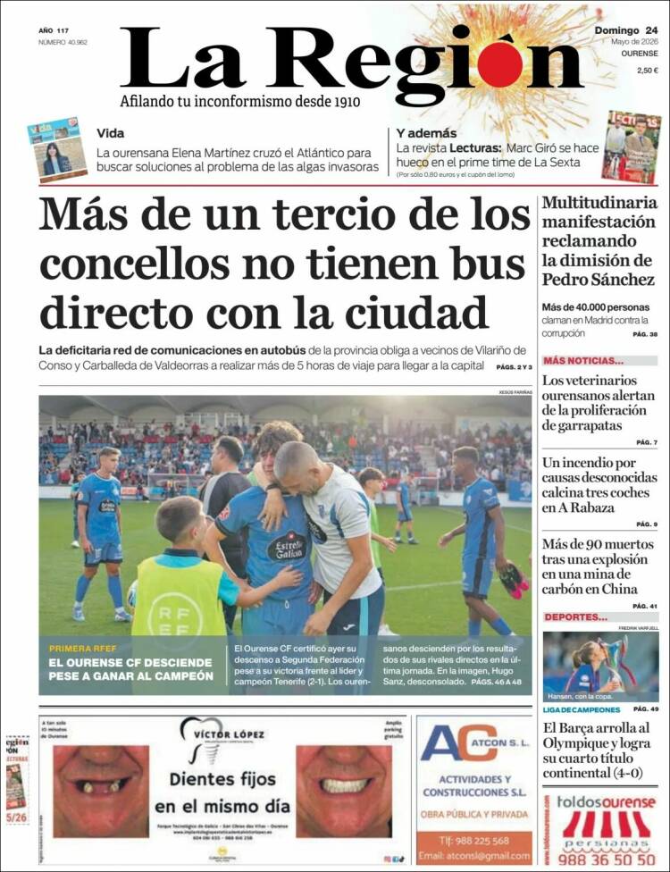 Portada de La Región de Ourense (España)