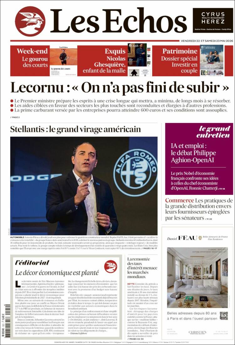 Portada de Les Echos (Francia)