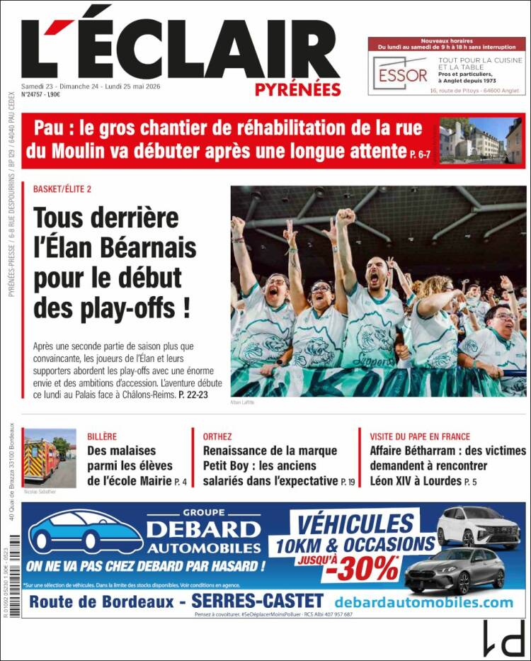 Portada de L'Eclair des Pyrénées (Francia)