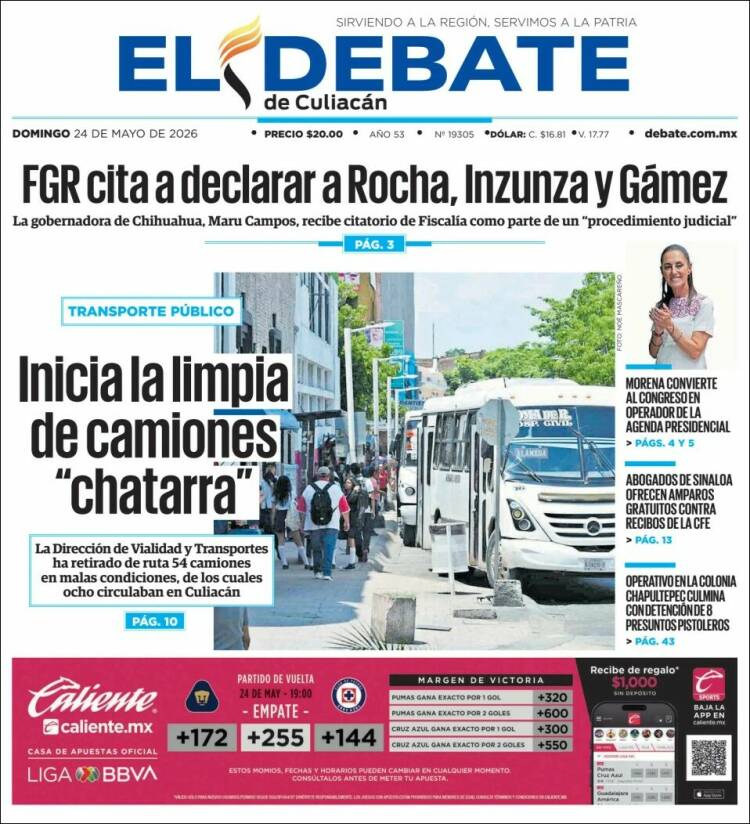 Portada de El Debate de Culiacán (México)