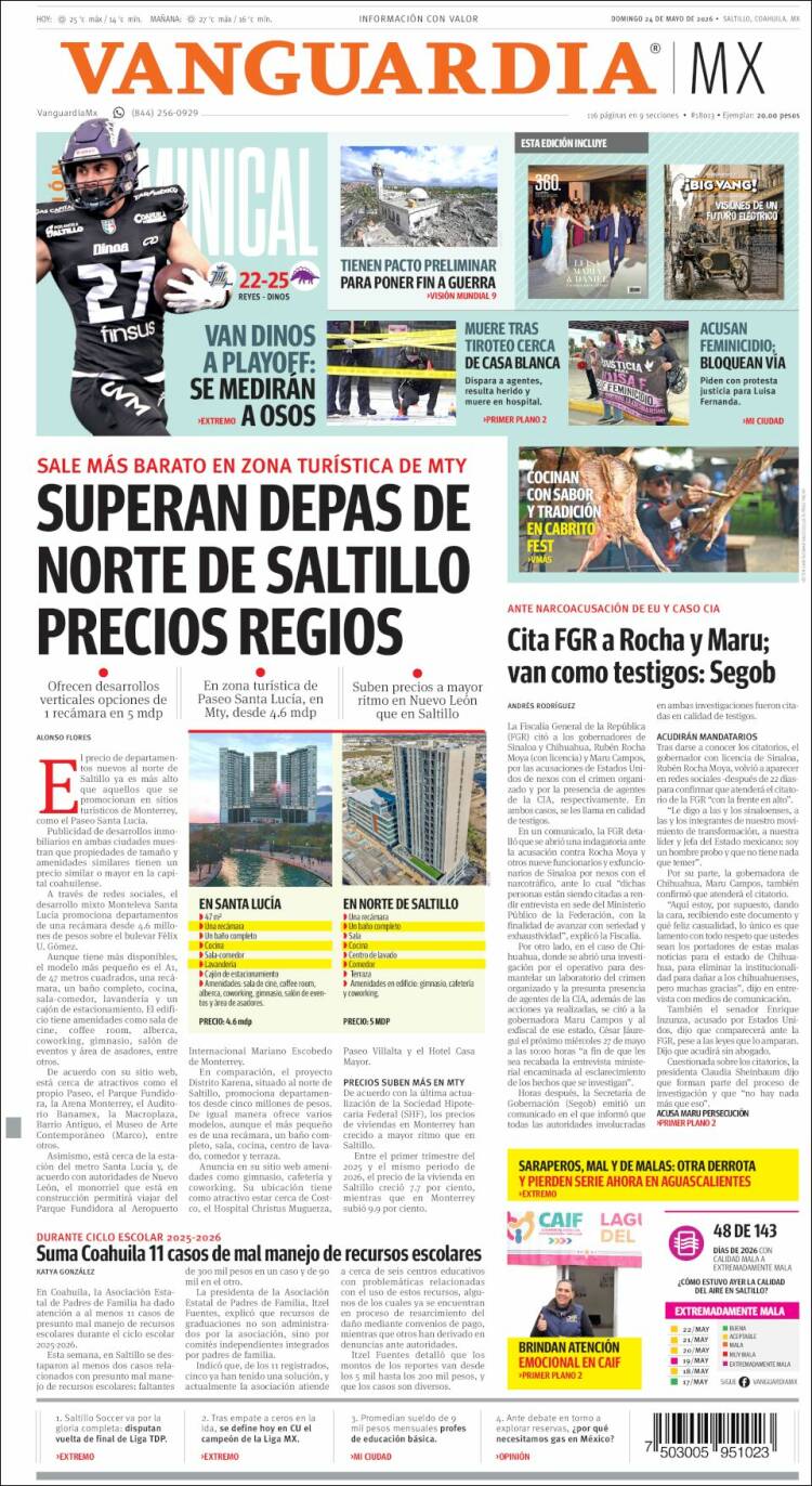 Portada de Vanguardia (México)