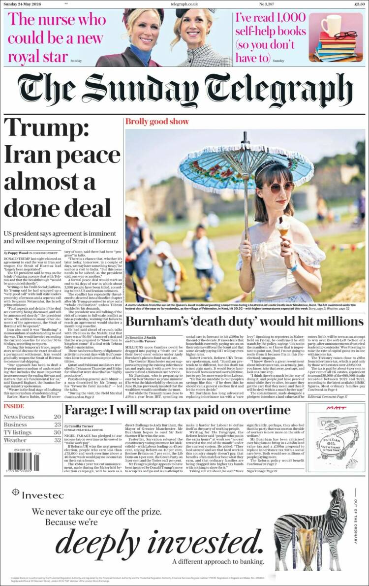 Portada de Daily Telegraph (Reino Unido)
