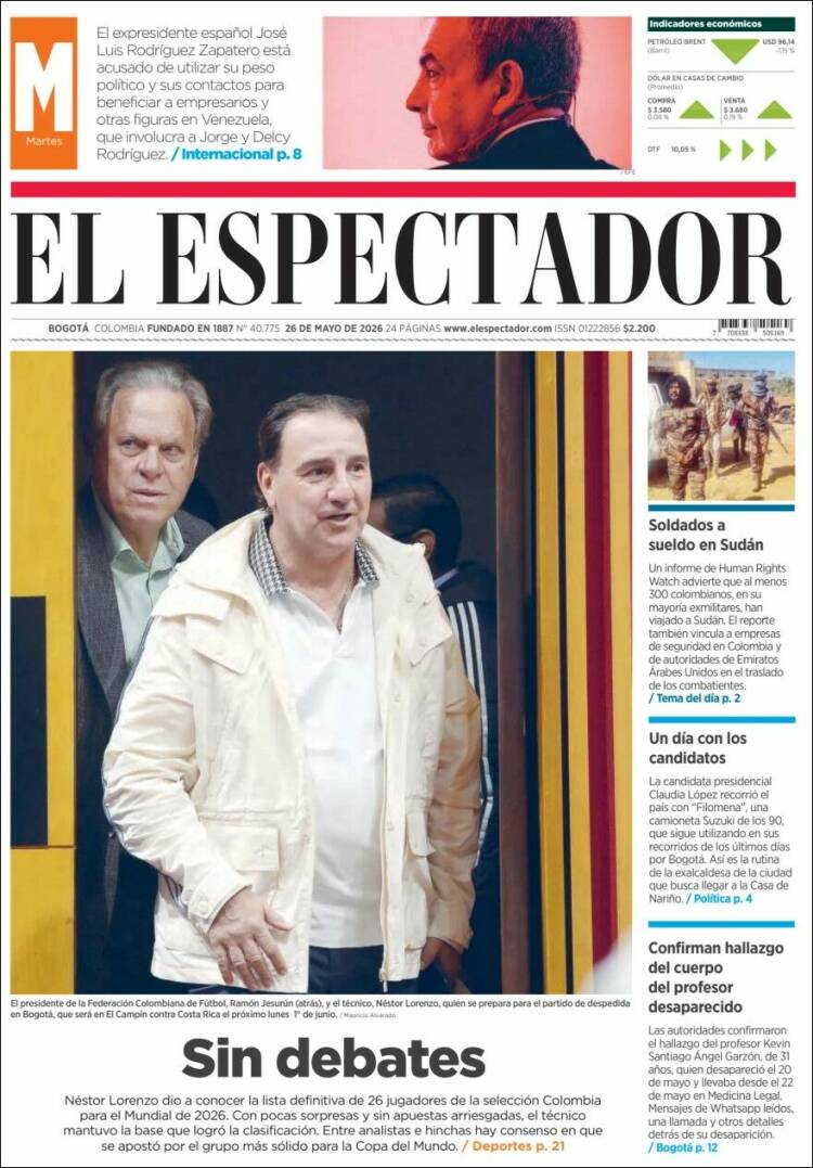 Portada de El Espectador (Colombia)
