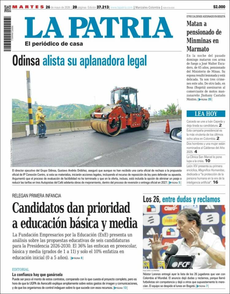 Portada de La Patria (Colombia)