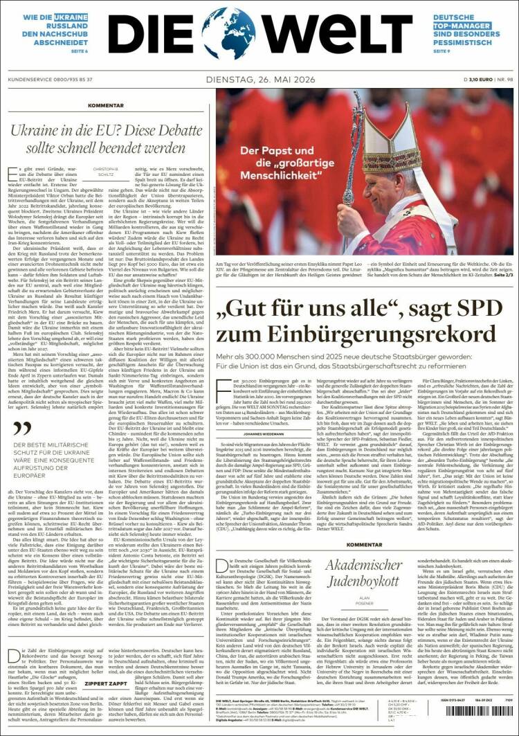 Portada de Die Welt (Alemania)