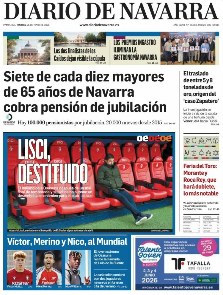 Portada de Diario de Navarra (España)