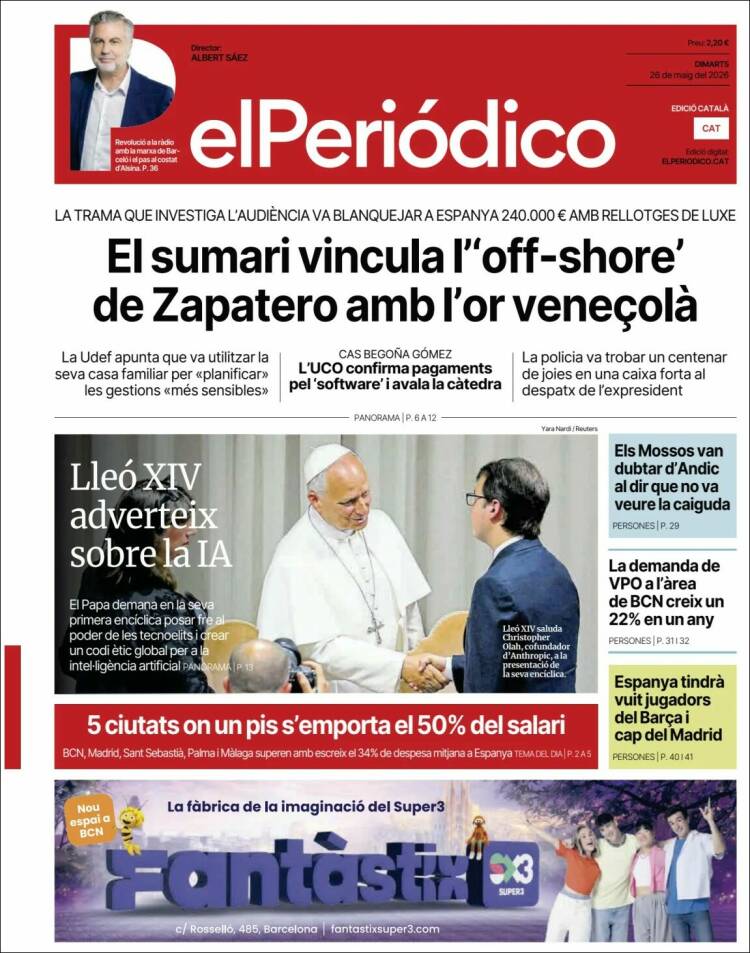 Portada de El Periódico de Catalunya (España)
