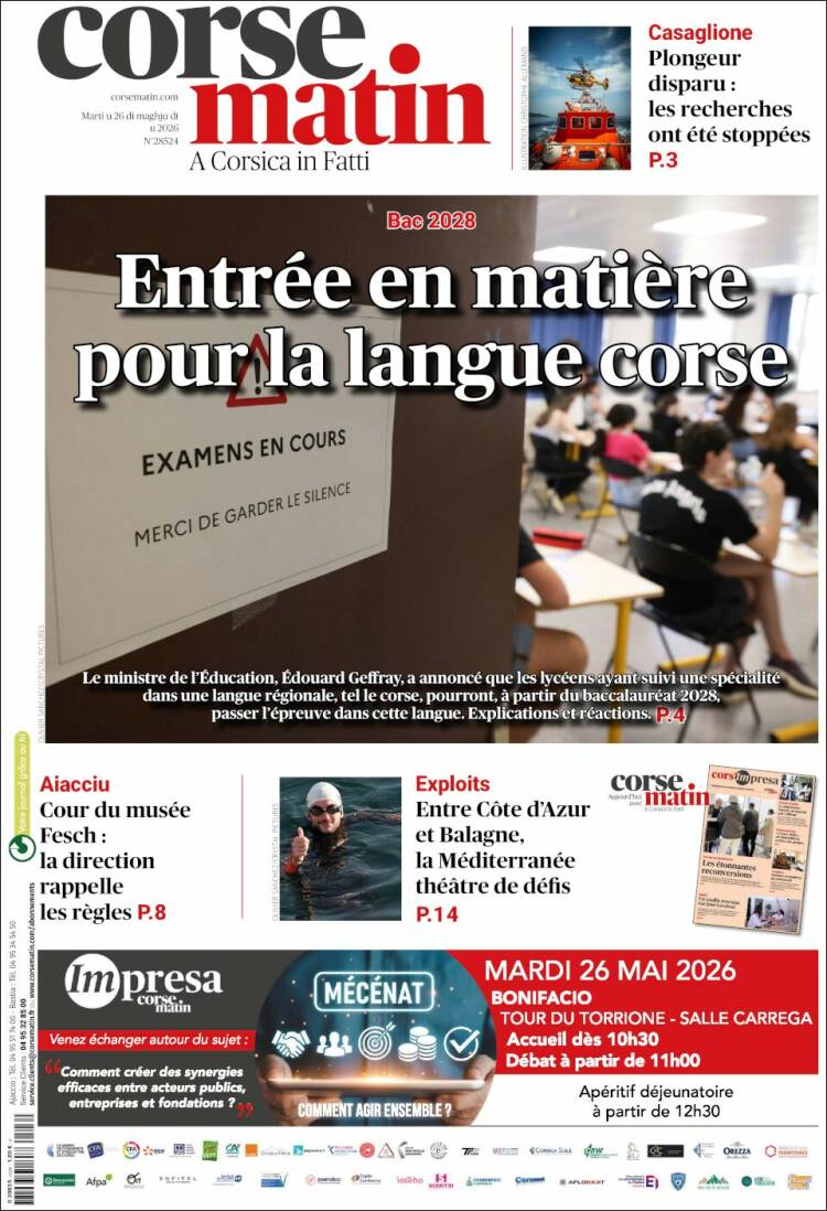 Portada de Corse-Matin (Francia)