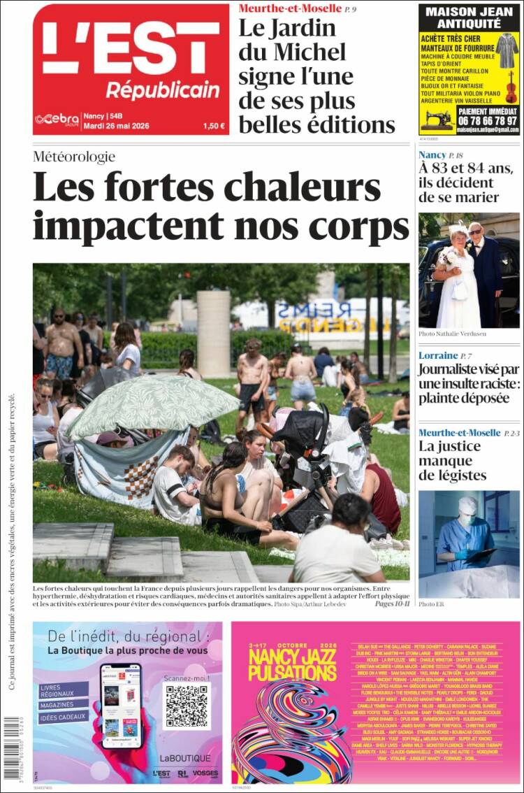 Portada de L'Est Republicain (Francia)