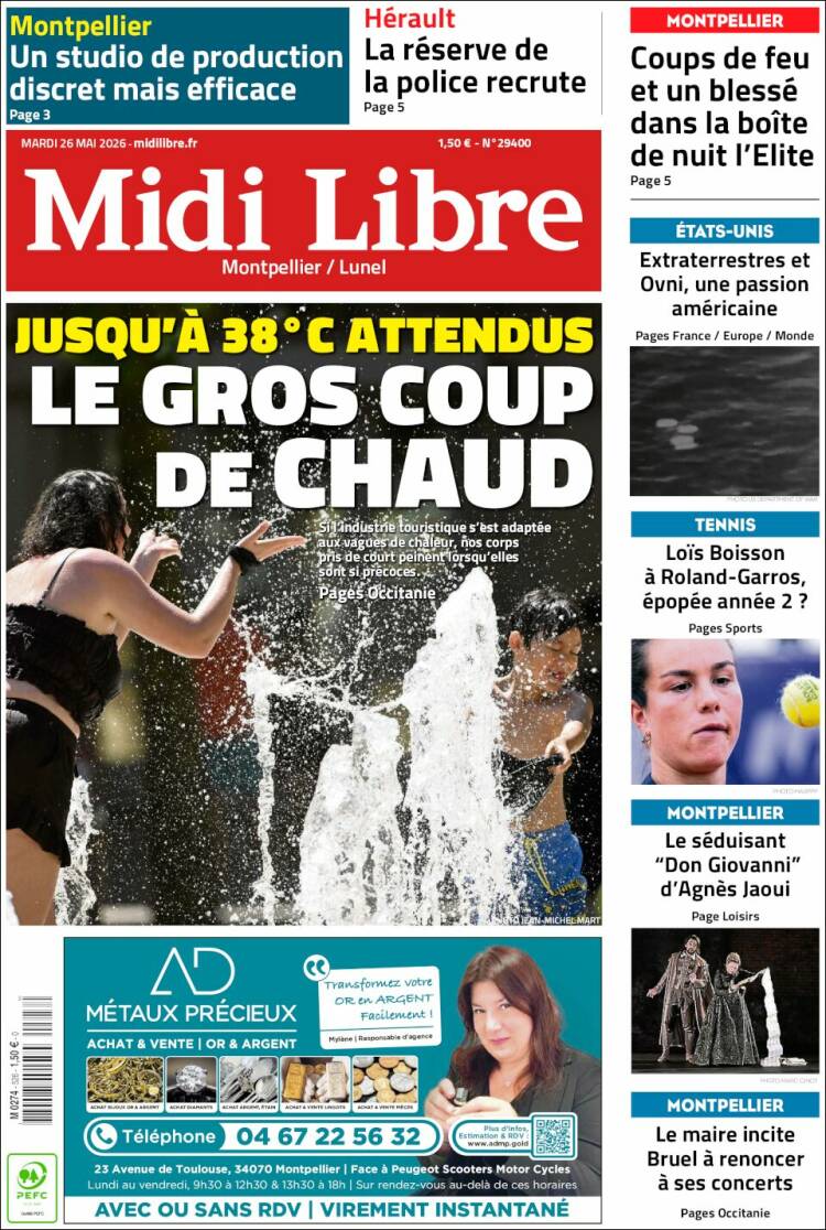 Portada de Midi Libre (Francia)