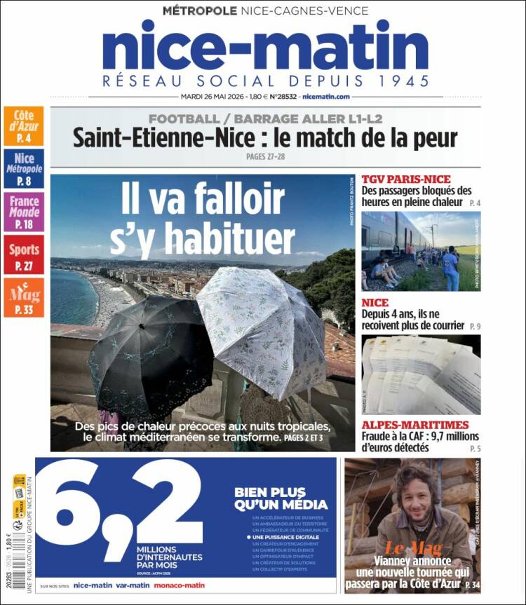 Portada de Nice-Matin (Francia)