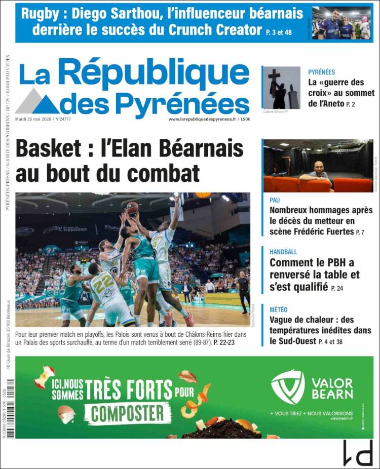 Portada de La République des Pyrénées (Francia)