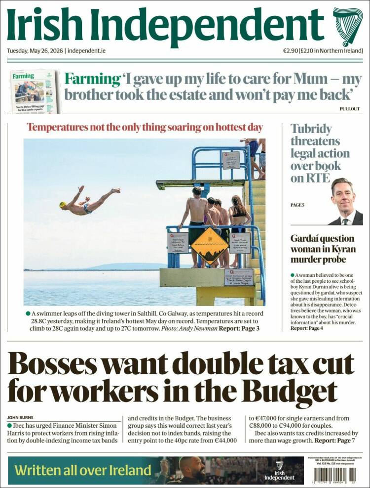 Portada de Irish Independent (Irlanda)