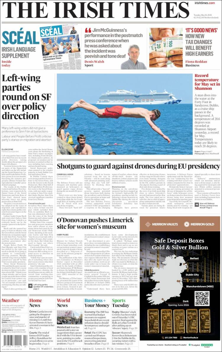 Portada de Irish Times (Irlanda)