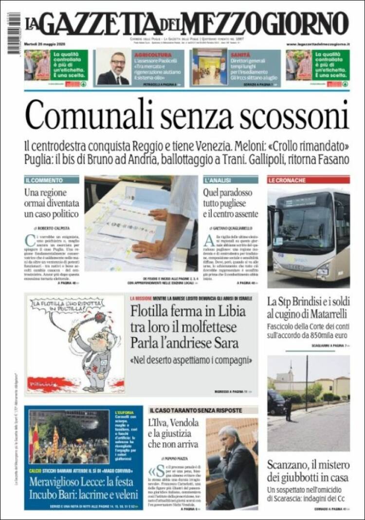 Portada de La Gazzetta del Mezzogiorno (Italia)