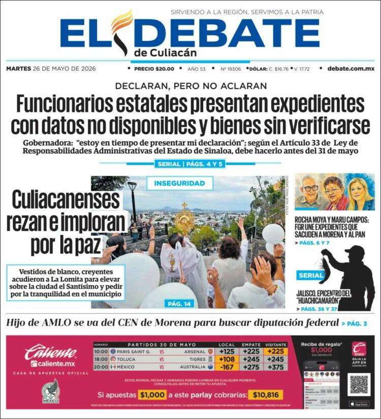 Portada de El Debate de Culiacán (México)