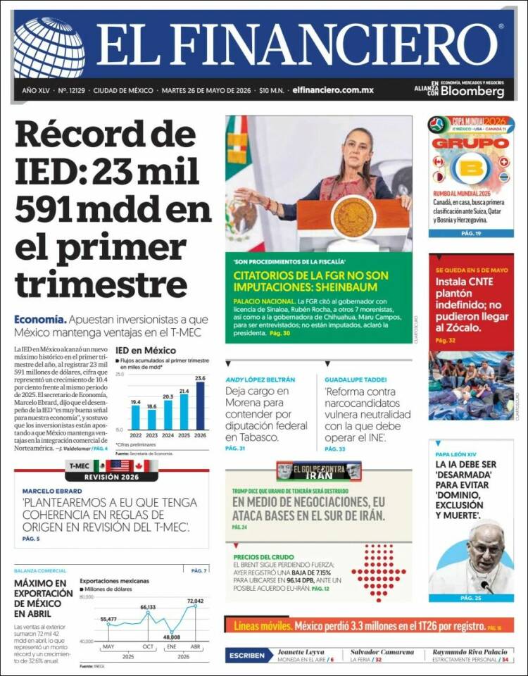 Portada de El Financiero (México)