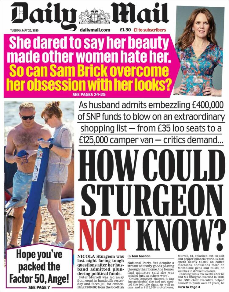 Portada de Daily Mail (Reino Unido)