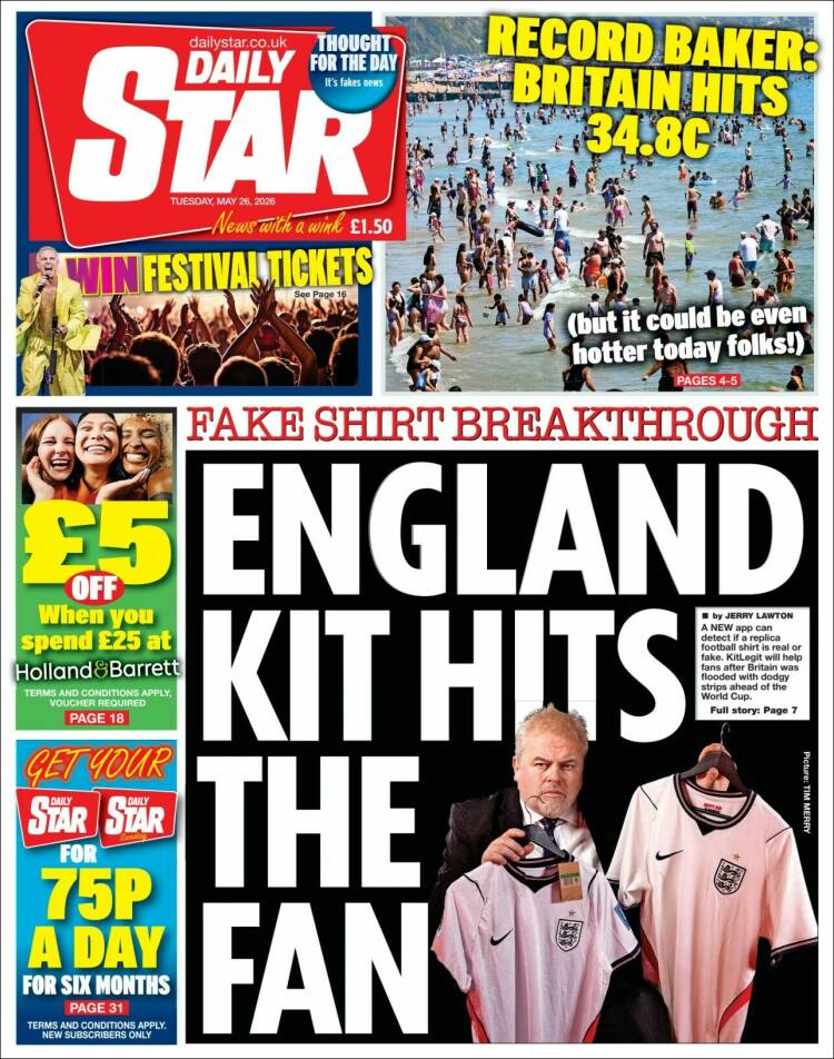 Portada de Daily Star (Reino Unido)