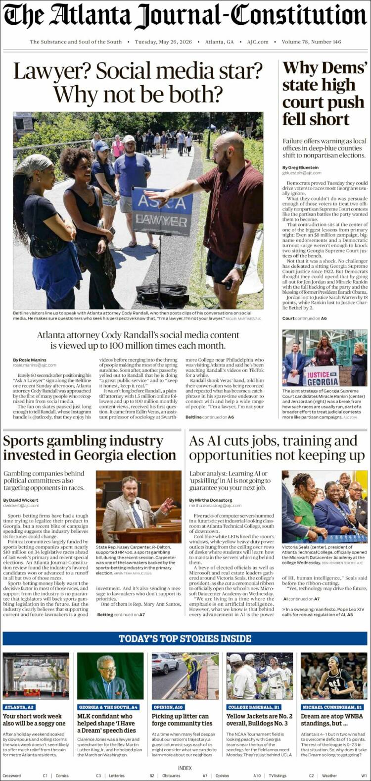 Portada de The Atlanta Journal-Constitution (USA)