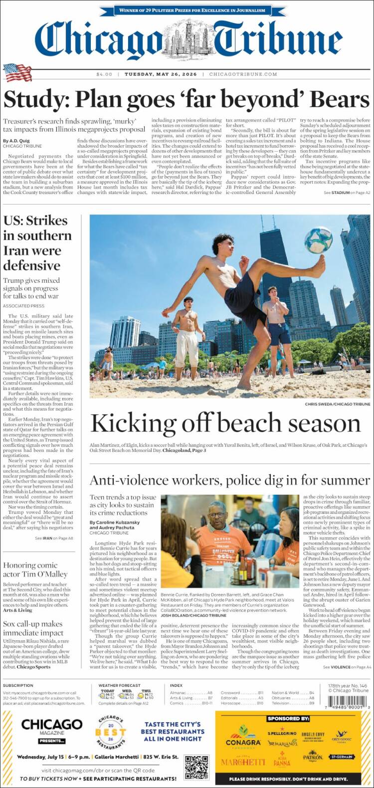 Portada de Chicago Tribune (USA)