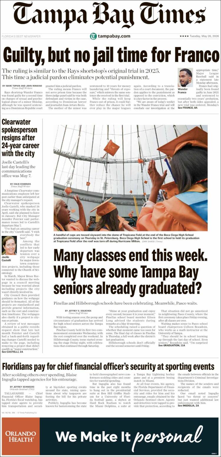 Portada de Tampa Bay Times (USA)