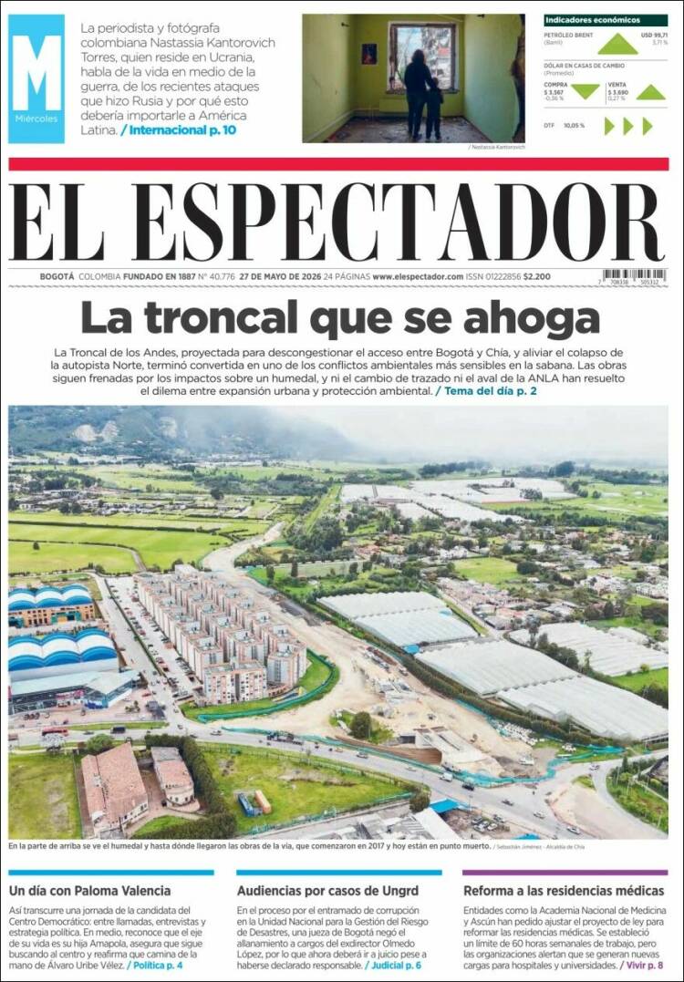 Portada de El Espectador (Colombia)