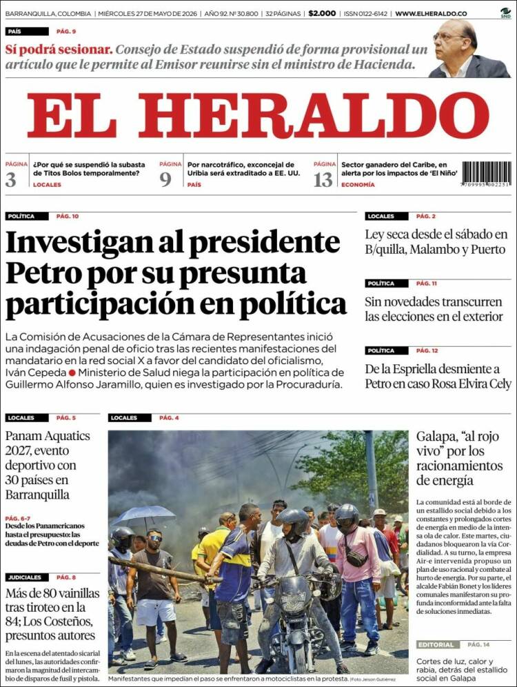 Portada de El Heraldo (Colombia)