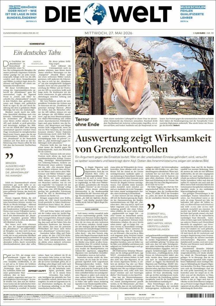 Portada de Die Welt (Alemania)