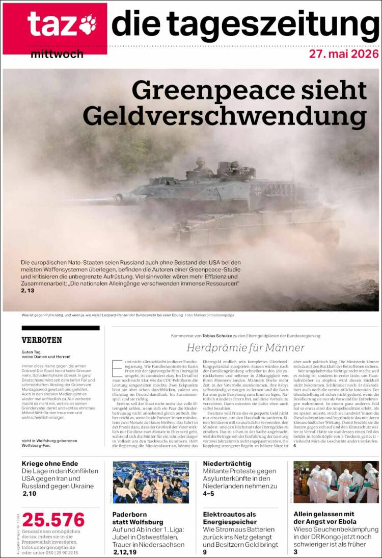Portada de Die Tageszeitung (Alemania)