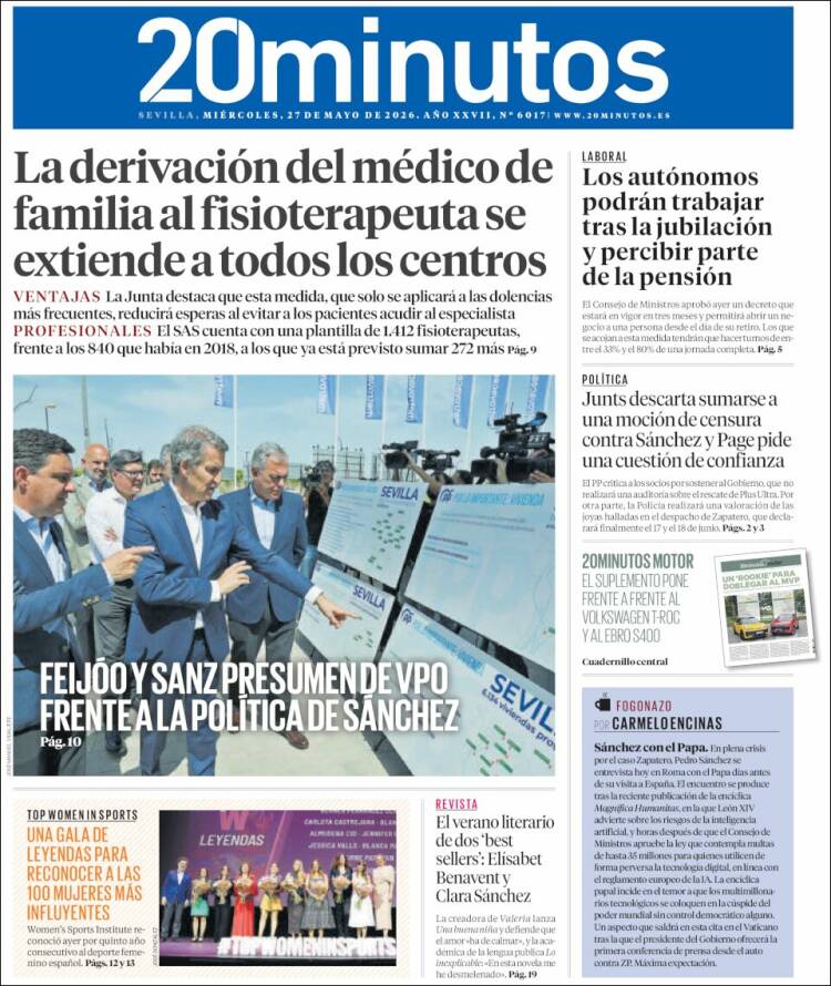 Portada de 20 Minutos - Sevilla (España)