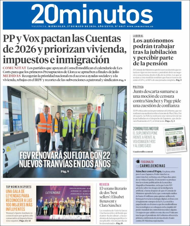 Portada de 20 Minutos - Valencia (España)