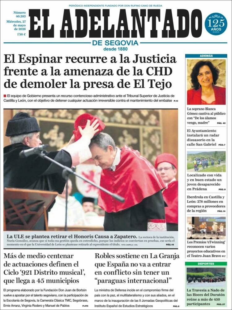 Portada de El Adelantado de Segovia (España)