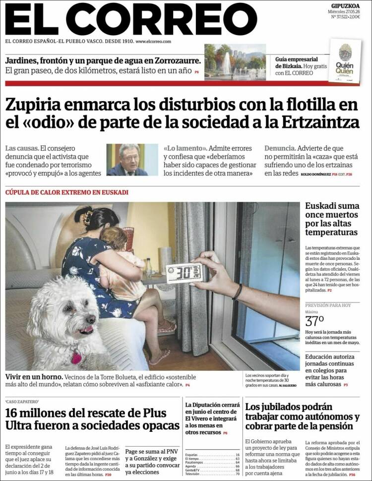 Portada de El Correo - Guipuzcoa (España)
